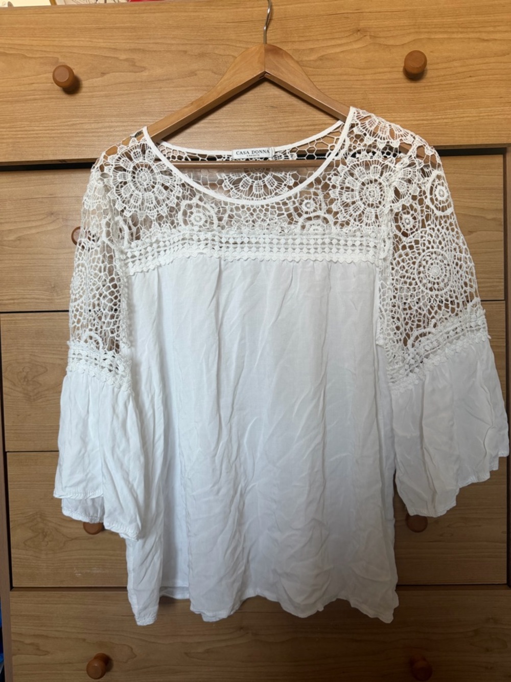 White Crochet Yoke Blouse | Feminine Boho Chic Top